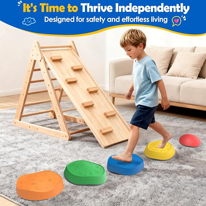Stepping Stones for Kids - 5 Pack Non-Slip Balance Stepping Stones, Sensory Outdoor Toys for Toddlers Age 3-6, Garden Play Equipment for Promoting Toddler's Balance & Coordination Skills