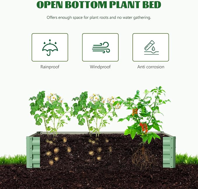 3 in 1 Galvanized Raised Garden Bed with 87" H Arch Trellis for Climbing Plants, Outdoor Gardening Planter Box with Climbing Net for Flower Vegetables Fruits Herbs, Green