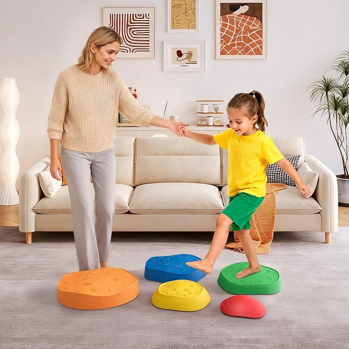 Stepping Stones for Kids - 5 Pack Non-Slip Balance Stepping Stones, Sensory Outdoor Toys for Toddlers Age 3-6, Garden Play Equipment for Promoting Toddler's Balance & Coordination Skills