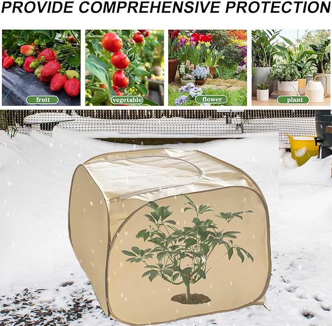 2 Pack Plant Freeze Protection Covers, Winter Shrub Frost Protection Covers for Plants in Winter Warm Plant Tent Protecting Fruit Potted Plants Tree from Freezing Animals Eating (23x23x23in)