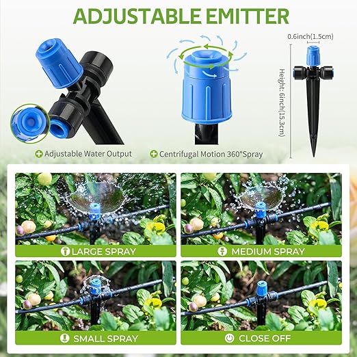 HIRALIY 50FT Quick-Connect Drip Irrigation Kit, Garden Watering System with 40FT 1/4" Tubing, 10FT Main Hose & 12 Adjustable Drippers for Patio Pots, Raised Beds & Small Vegetable Gardens