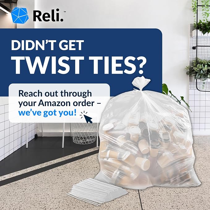 Reli. 95 Gallon Trash Bags Heavy Duty | 30 Trash Bags with Ties | Super Sizeable, Clear, Serious Garbage Cleanup