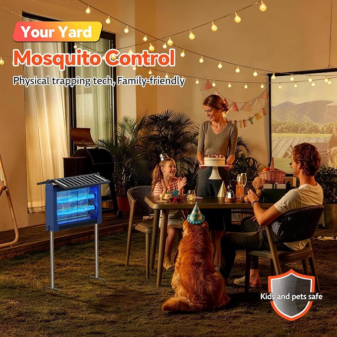 Solar Bug Zapper Outdoor, Dual Solar Panels, 4500V Waterproof Portable Mosquito Zappers, Cordless Fly Trap w/Auto Mode, Rechargeable Mosquitoes Insect Killer for Patio Yard Garden Camping (Blue)