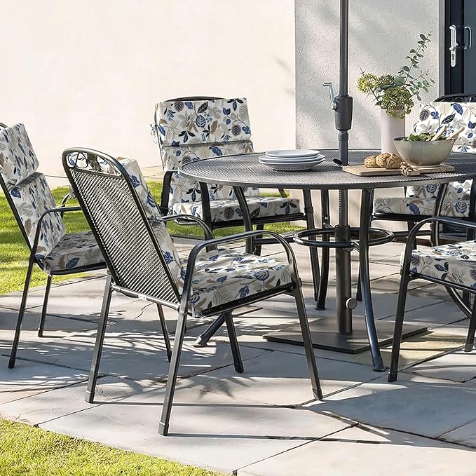 DYTXIII Outdoor High Back Chair Cushions Set of 2, 44"x22" Water Repellent Patio Seat Cushions with Elastic Sponge, All Weather Chair Pads for Rocking, Dining Chairs, Patio Furniture - Leaves Beige