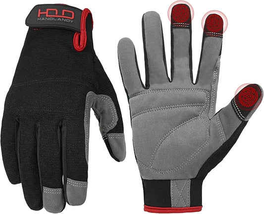 HANDLANDY Work Gloves for Men & Women, Utility Mechanic Working Gloves Touch Screen, Flexible Gardening Gloves for Yard