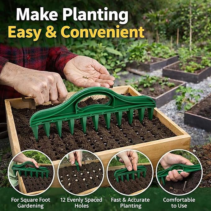 Professional Garden Dibber, Multifunctional Soil Spacer for Planting Seeds, Seed Spacing Tool, 12-Hole Seed Planter Tool, Portable Gardening Tools, Suitable for Vegetables & Flowers (2PCS)