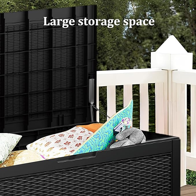 Outdoor Storage Box, 110 Gallon Resin Deck Box Waterproof for Patio Furniture, Garden Tools and Pool Accessories, Lockable UV-Resistant Storage Bin Bench Cabinet for Outside, Black