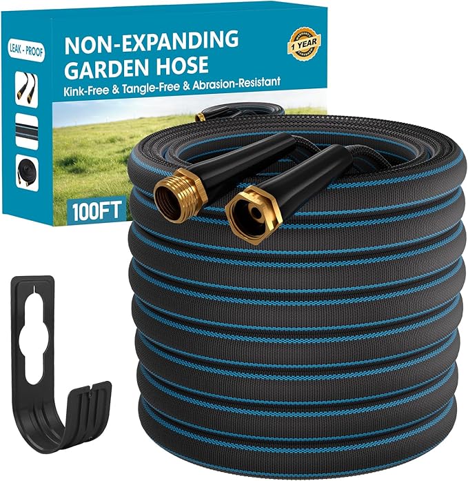 100FT Non-Expanding Garden Hose, Ultra Lightweight Water Hose, Durable & Flexible Hose, Easy to Store and Carry, All-Weather Outdoor Hose for Lawn & Garden, Car Washing