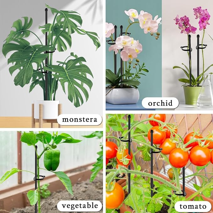 20Pcs Plant Support Stakes 17 inch SupKing Garden Orchid Sticks Extended to 3ft 4ft 5ft Plant Poles with Clips for Indoor Outdoor Potted Tomato Rose Amaryllis Vegetables Comes with 20 Ties(Black)
