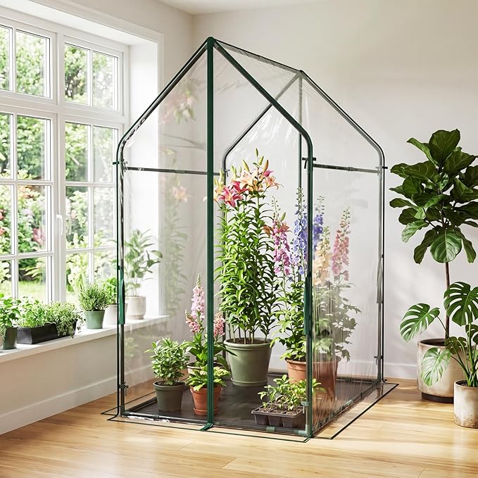 Giantex Mini Greenhouse, Outdoor Portable Green House with Sturdy Metal Frame, Ground Stakes & Wind Ropes, Clear Tent Small Greenhouse for Indoor Outdoor Plants (54"x36"x67")