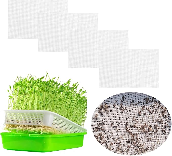 4 Pcs Seed Sprouting Mesh, Reusable Hydroponic Germination Pads for Microgreens Growing, 7.9" x 11.8" Silicone Seed Sprouting Mats, Trays NOT Included