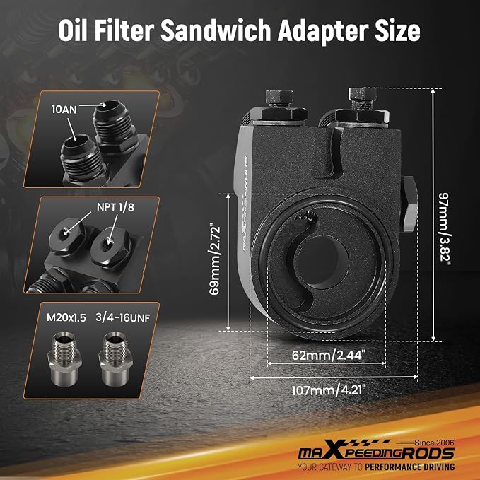 maXpeedingrods 30 Row Oil Cooler Kit, 10AN Transmission Engine Cooler British Radiator Universal Aluminium Black, Thermostatic Oil Filter Sandwich Adapter with Air Guide Kit and 2Pcs Oil Cooler Hoses