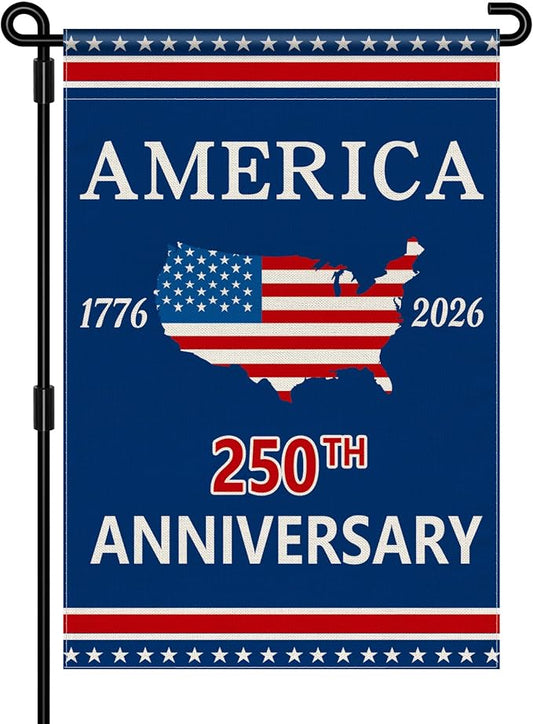 250 Anniversary USA Garden Flag, 250th Anniversary America Flag 250 Year Patriotic Banner American 4th of July Freedom Yard Sign Double-Sided Waterproof 1776-2026 Commemorative Flag 12x18 Inch