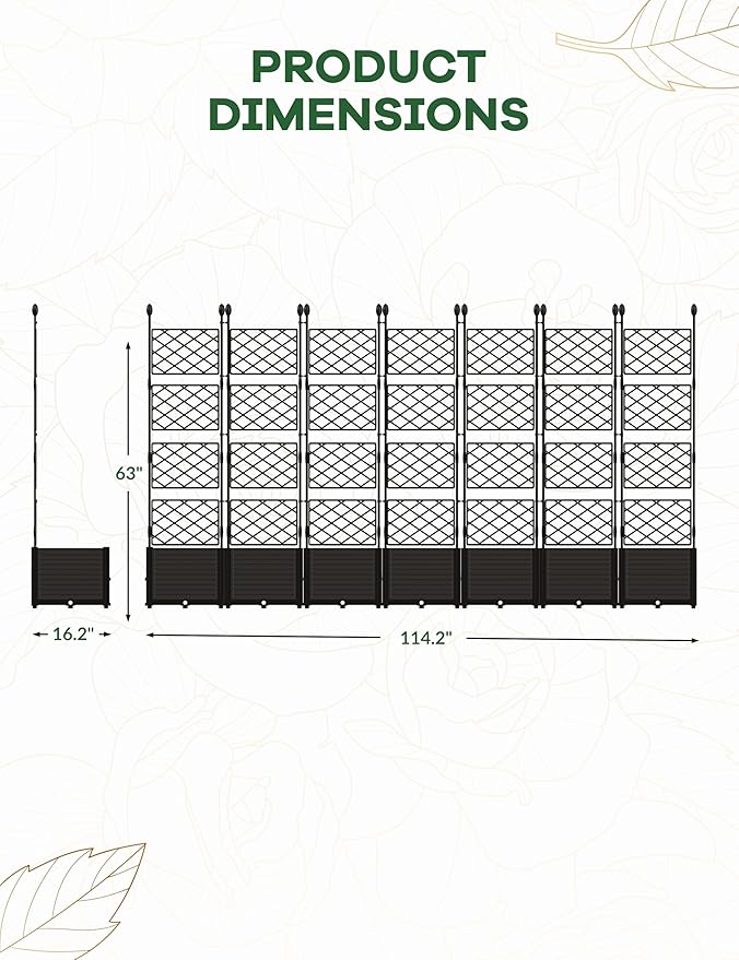 Patikuin 7-Section Sturdy Weather-Resistant Raised Garden Bed with Metal Trellis, Vertical Modular Planter Box & Privacy Screen for Climbing Plants, Vegetables, Flowers