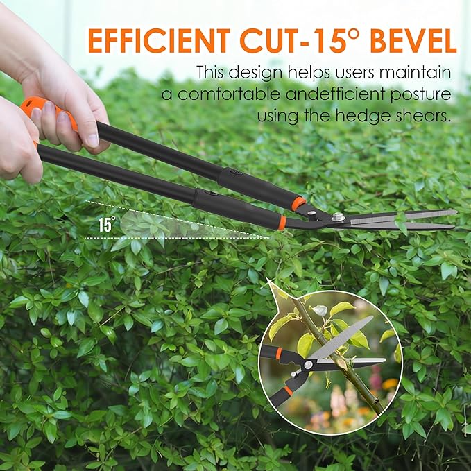 Luvenia Hedge Shears, 31 Inch Heavy Duty Hedge Clippers, Carbon Steel with 15° Bevel Blade, Ergonomic Handle & Compound Lever Shears Gardening Tools for Yard, Bush and Shrub Trimming, Black