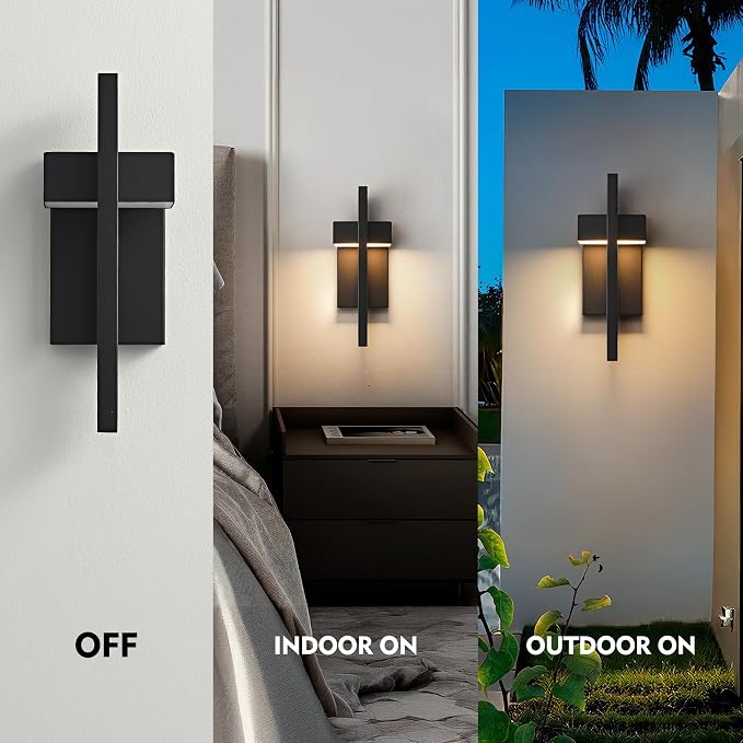 Outdoor Wall Lights Modern LED Exterior Lighting Fixtures, 3000K 20W Outdoor Wall Sconce for Porch, Matte Black Outside Wall Mount Lights for Front Door House Garage (1pack)