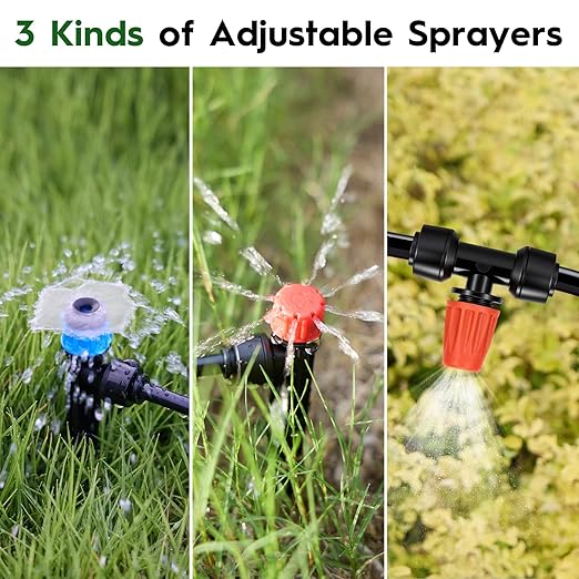 Quick-Connect Drip Irrigation System Kit, Irrigation Kit with Adjustable Nozzles, 2/5" & 1/4" Tubing, Automatic Watering System for Garden, Raised Beds, Greenhouse, Automatic Timer Compatible