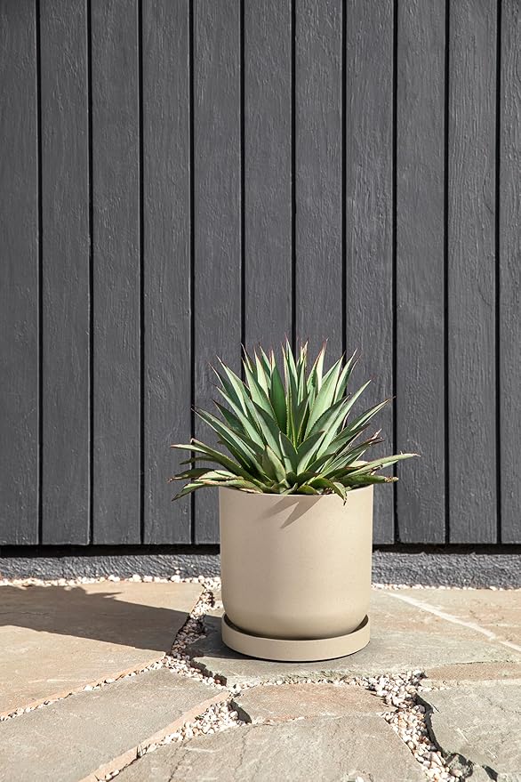 Veradek Mason Series Lima Planter - Round Planter for Indoor or Outdoor Porch/Garden | Made from Plastic-Stone Composite with Drainage Holes | Modern Décor for Succulents, Flowers, Small Plants