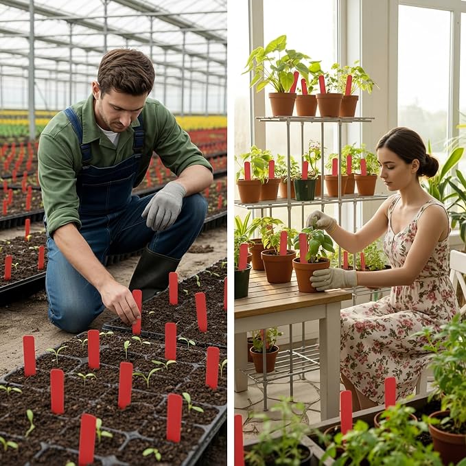 Novabright 500 Pcs Plastic Plant Labels 5 Inch Plant Name Tags for Seedlings Garden Waterproof Plants Markers Nursery Plastic Planting Tags Seed Label for Outdoor Garden Label Pot Stakes(Red)