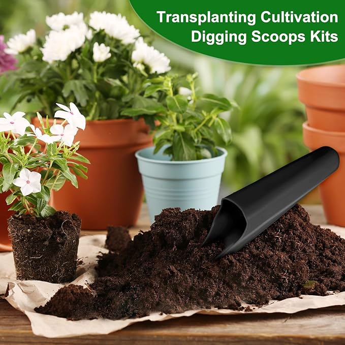 M METERXITY 2-Pack Bonsai Soil Scoops, Plastic Garden Soil Scoops Bucket Shovel Potting Scoopers for Transplanting/Flower Planting/Plant Succulent, Colorful Small Gardening Tools [Black, Blue]
