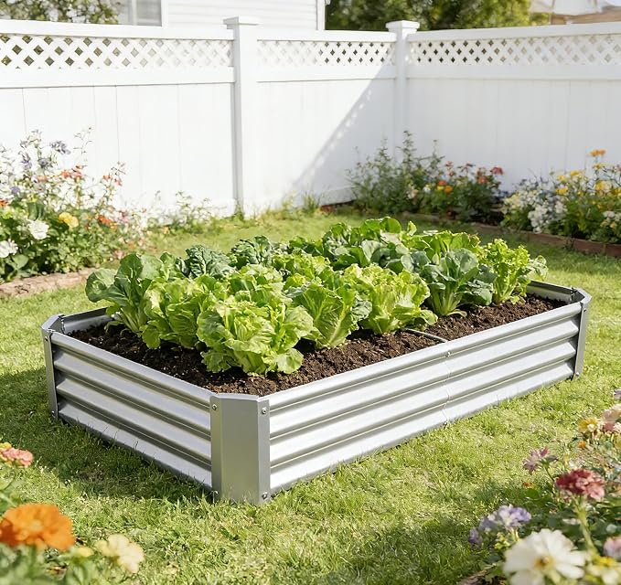 Metal Galvanized Raised Garden Bed Kit, 4 x 2 x 1 ft Galvanized Steel Raised Garden Planter Box Outdoor with Open Base for Growing Vegetables/Flowers/Herbs/Fruits/Succulents, Rectangle, Silver