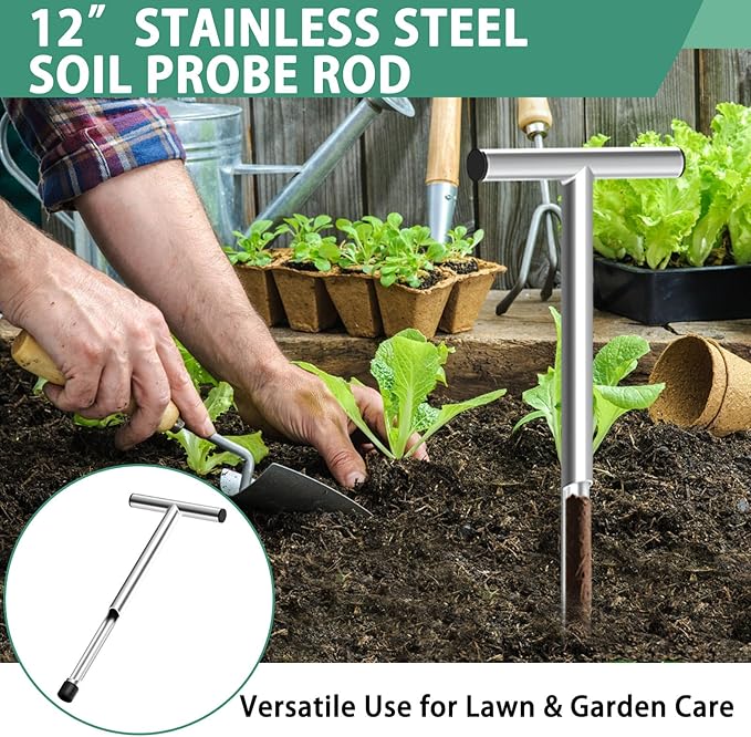 2 Pack 17 Inch Stainless Steel Soil Sampler Probe, Soil Probe for Soil Sampling, T-Style Handle Soil Test Probe, Soil Test Kit for Plant Care, Farm, Lawn Garden