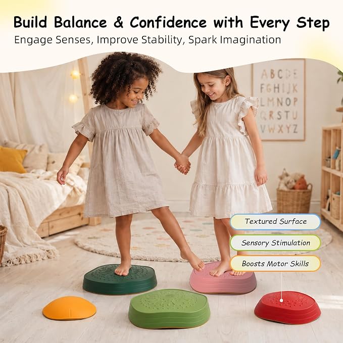 makarci Balance stepping stones for kids, non-slip toddlers sensory toys outdoor or indoor play, promoting motor skills and confidence,Coordination Toys for children age 3 4 5 6 7+（forest）