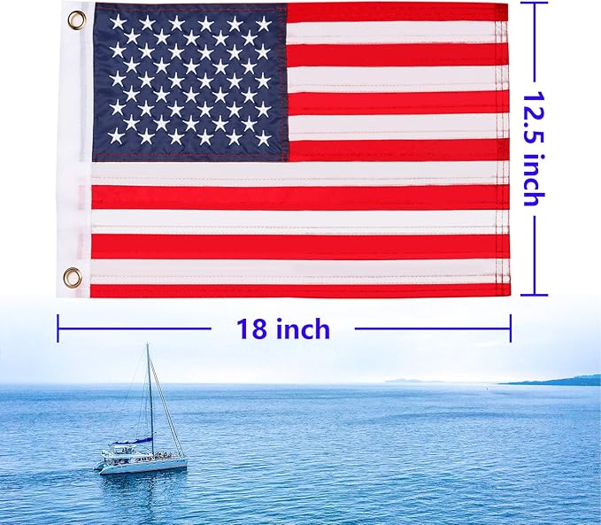 HOOSUN 4th Of July Decorations,Small American Flag 12.5 x 18 Inch Heavy Duty Nylon With 2 Brass Grommets Embroidered Stars,Fourth of July Decorations,USA Boat Flag for Bike,Car,Boat,Memorial Day Decor