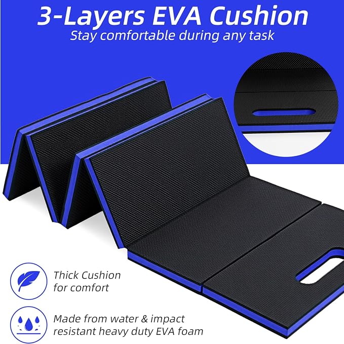 Kifmurase 1" Foldable Thick Kneeling Pad, 5 Fold Comfortable EVA Foam Knee Pads, Waterproof Mechanic Kneeling Pad with Handle, High-Density Cushion Mat for Gardening, Workout, Exercise, Mechanic