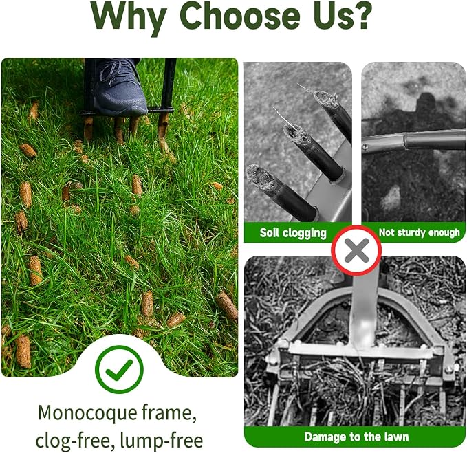 Lawn Aerator Tool, Heavy Duty Core Aerator | Sturdy Yard Aerator, clog free lawn aerator,Ergonomic design does not collide with knees,core lawn aerator 5.12 inches deep