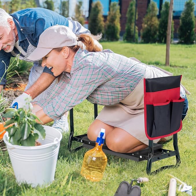 Giantex Garden Kneeler & Seat, Folding Gardening Stool, Portable Garden Bench with EVA Foam Pad, Heavy-Duty Metal Frame, Gardening Tool for Women Men Seniors, Holds 330 LBS, Black (with 1 Bags)