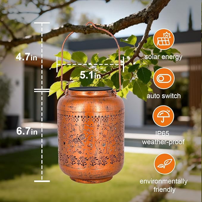 4Pack Dragonfly Solar Lanterns Outdoor Waterproof Christmas Gifts for Women Metal Hanging Solar Lights for Yard Patio Lawn Backyard Butterfly Gardening Gifts for Mom Grandma Garden Decor