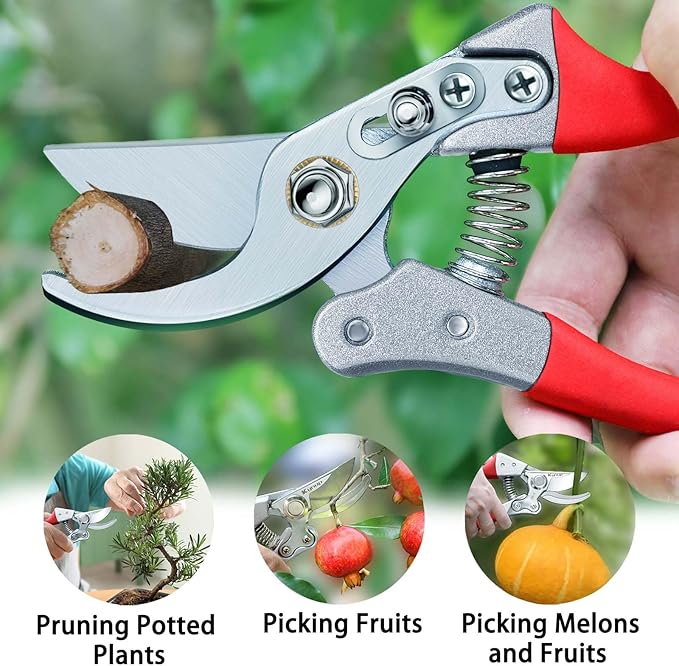 Kynup 8.6" Professional Pruning Shears for Gardening, SK5 Stainless Steel Garden Hand Pruners for Heavy Duty Clean Cuts 4X Easier, Garden Scissors for Arthritis Left Handed, Secure Safety Lock