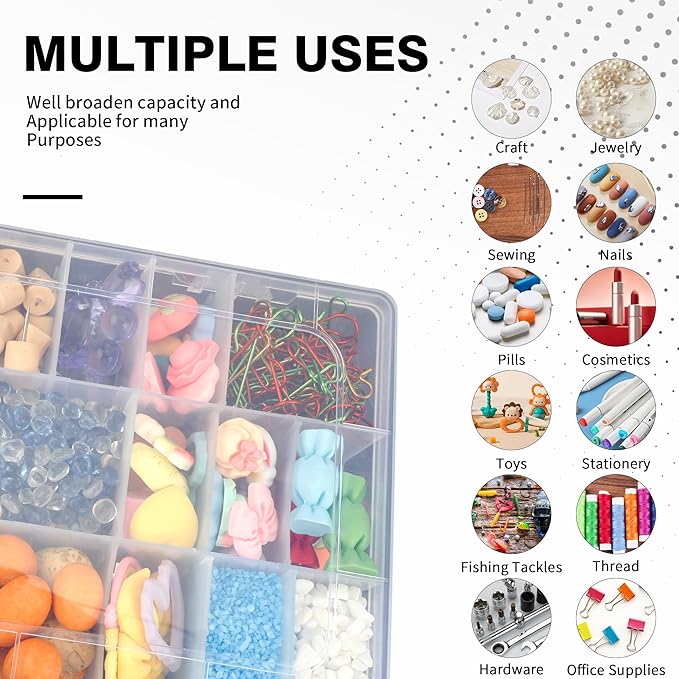 OALCQ 24 Grids 36 Grids 2 Pcs Bead Organizer Box Tackle Box Organizers and Storage Rock Collection Storage Boxes