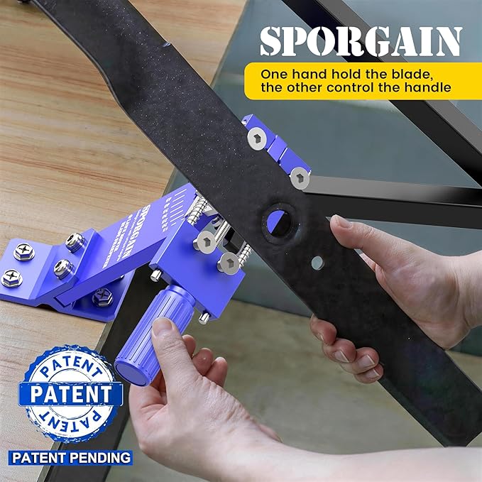 SporGain Lawn Mower Blade Sharpener & Blade Balancer, 15°-45° Adjustable Mower Blade Sharpener and High Precision Magnetic Balancer for Many Types of Mower Blade, Indigo