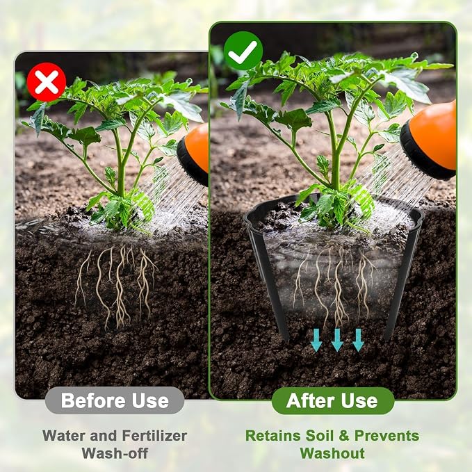 6 Pack Round Planting Grow Rings,7" Planting Protective Round Edging, Plant Support Rings to Protects Plants, Deep Watering Plant Collars for Vegetables Herbs Flowers (Black)