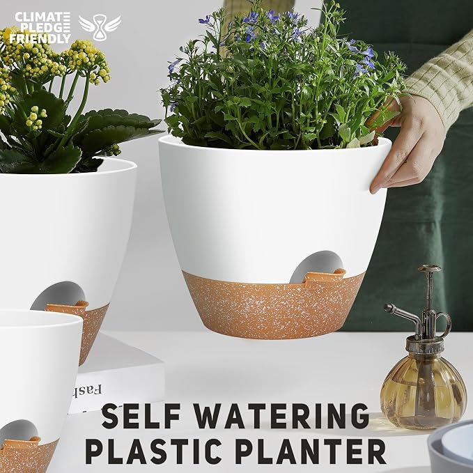 YNNICO 12" 10" 9" Large Self Watering Plant Pots, 3 Pack Flower Pots Planters with Multi Mesh Drainage Holes for Indoor Outdoor Garden Plants and Flowers