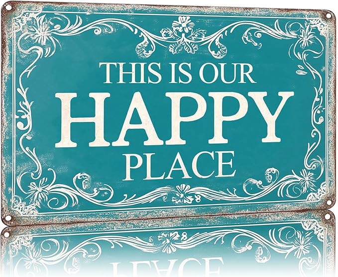 Funny Sign This Is Our Happy Place Metal Tin Sign Retro Wall Decor for Kitchen Cafe Garage Bar Garden Bedroom 12×8 Inch