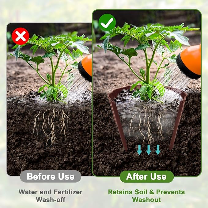 6 Pack Round Planting Grow Rings,7" Planting Protective Round Edging, Plant Support Rings to Protects Plants, Deep Watering Plant Collars for Vegetables Herbs Flowers (Brown)