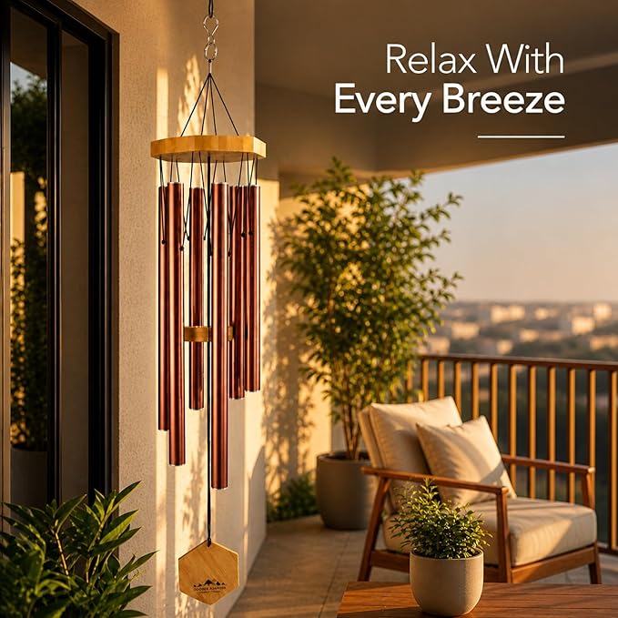 Copper Red Wind Chimes for Outside, 29 Inch Hand Tuned G Major Pentatonic Wind Chime, Memorial Sympathy Gift for Loss of Loved One, Deep Tone Aluminum Bamboo Garden Patio Porch Decor