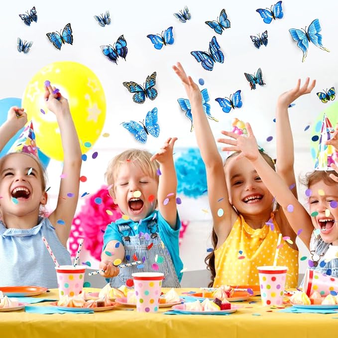 SAOROPEB 3D Butterfly Wall Decor, 48 Pcs Double Layer Butterfly Decorations for Party Decorations Locker Decor Refrigerator Decal, Reusable (Blue)