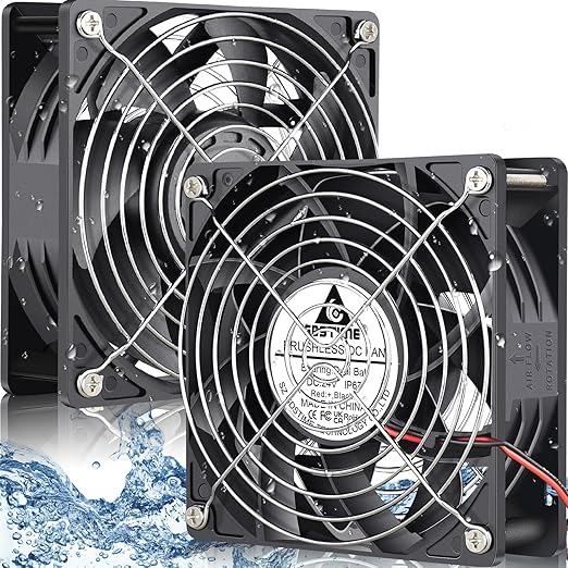 GDSTIME 120mm x 38mm Waterproof Fan 24V IP67 Rating, High Airflow Dual Ball Bearing Powerful Brushless DC Cooling Fans 2-Pin for RV Fridge, Grow Rack, 2-Pack