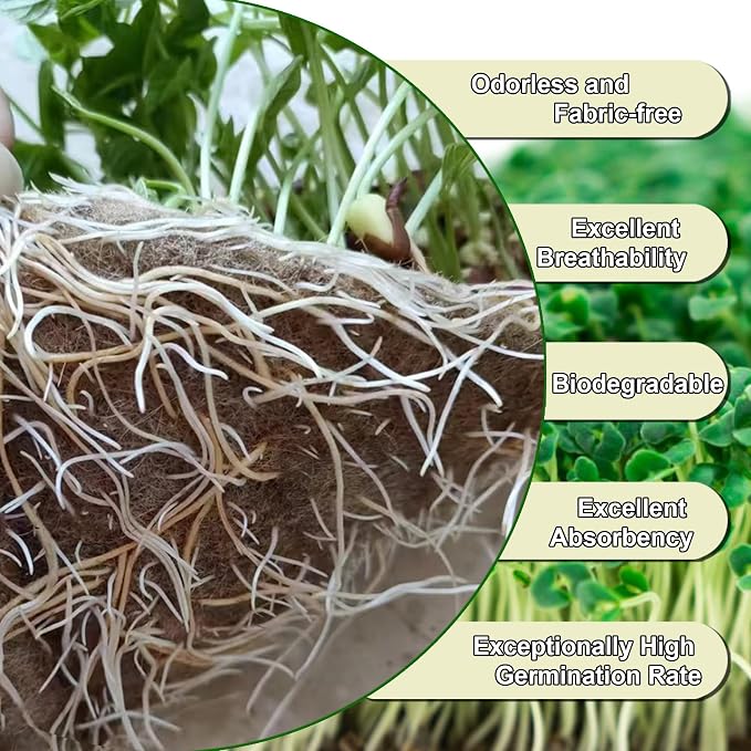 1 Roll 10" x 240" Microgreen Growing Trays Mat, Jute Fiber Grow Mats, Natural Fiber Grow Kit for Germination Tray, Perfect for Sprout Wheatgrass, Bean Sprouts, Hydroponic Seed Growing