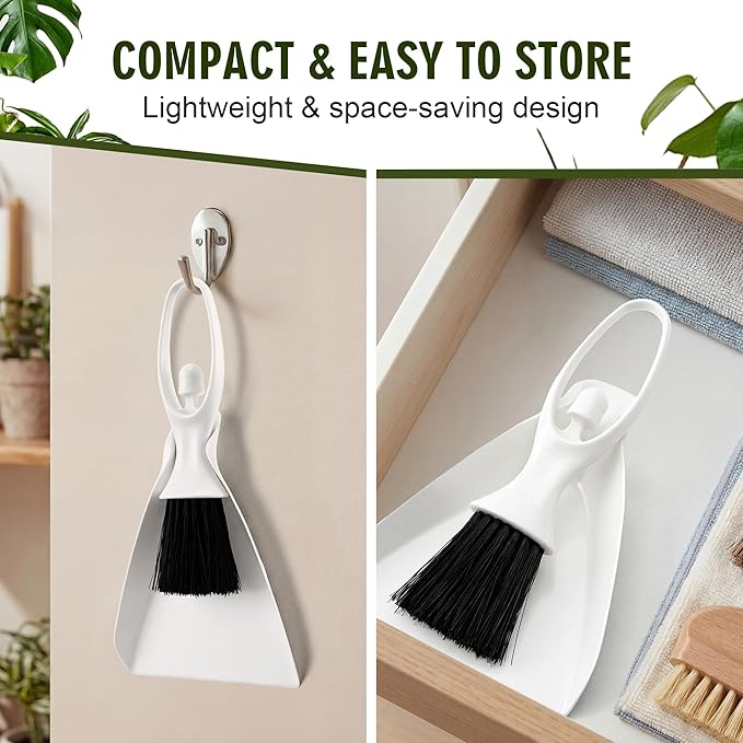 Enhon Mini Soil Scoop with Brush for Indoor Plants, 2 in 1 Plant Potting Tool Set for Mess Free Repotting, Mini Dustpan and Brush Set for Succulents, Bonsai & Desktop Plant Care