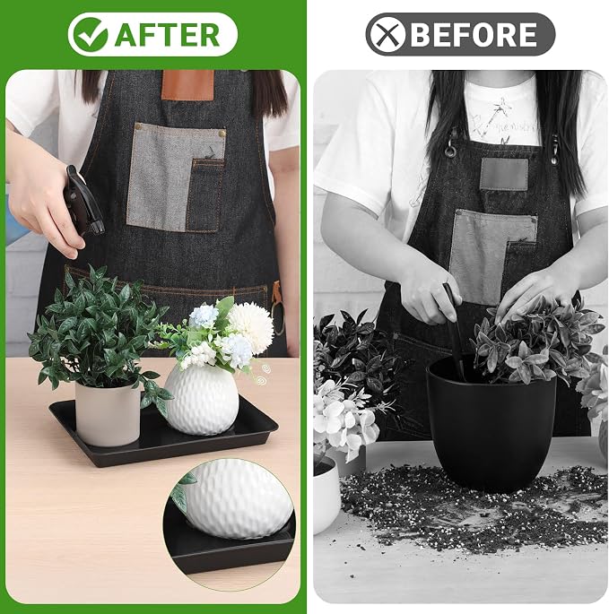 GREANER 10 Inch Plastic Plant Tray Saucer Rectangular, Black Heavy Duty Plant Trays No Holes, Humidity Trays for Indoor Outdoor Plants(3 Packs)