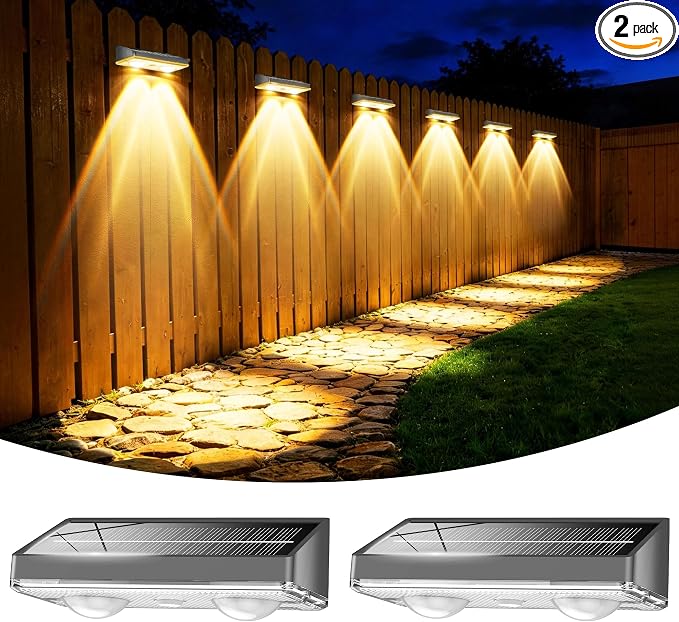 Solar Fence Lights Outdoor, 2 Pack Ultra-Bright 85LM Fence Lights Solar Powered, 9 RGB Color Modes, IP65 Waterproof, 12H Dusk to Dawn Glow for Pool/Deck/Patio/Wall/Backyard - Light Black