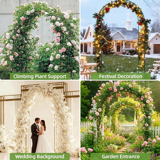 Thickened Metal Garden Arch, 16mm Rust-Resistant Archway for Climbing Plants, Dual Size Convertible Arbor for Wedding & Party & Garden Decoration