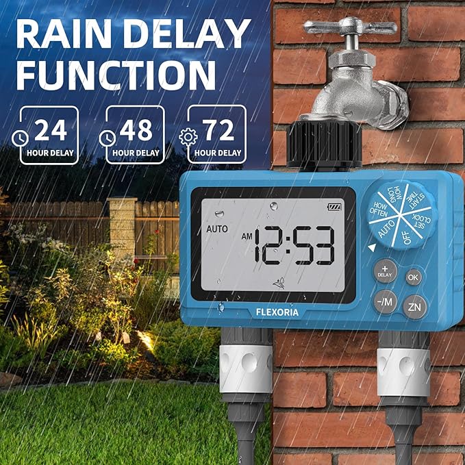 Digital programmable Water Timer, Hose Watering Timer for Garden, Dual outlets