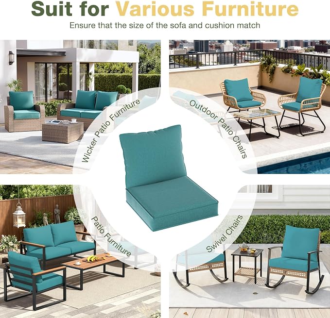 Aoxun Replacement Cushions for Outdoor Furniture, 4-Piece Outdoor Cushions for Patio Furniture, Deep Seat, Waterproof & Fade Resistant Couch Cushion for 4-Seat Patio Conversation Sets, Sky Blue
