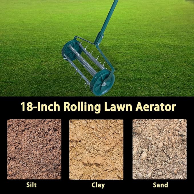 THUNDERBAY 18-Inch Heavy-Duty Rotary Spike Lawn Aerator for Garden & Yard, w/o Mud Guard